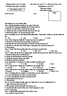 Đề kiểm tra học kỳ I môn Lịch sử Lớp 9 - Năm học 2018-2019 - Trường THCS Đoàn Thị Điểm